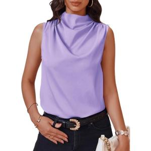 imageCicy Bell Womens Mock Neck Satin Tank Tops Business Casual Work Ruched Blouses Summer Corporate OutfitsDressy Purple