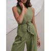imageCicy Bell Womens 2 Piece Outfits V Neck Tie Waist Blazer Vest and Wide Leg Business Casual Suit Pants SetsGreen