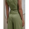 imageCicy Bell Womens 2 Piece Outfits V Neck Tie Waist Blazer Vest and Wide Leg Business Casual Suit Pants SetsGreen