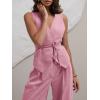 imageCicy Bell Womens 2 Piece Outfits V Neck Tie Waist Blazer Vest and Wide Leg Business Casual Suit Pants SetsLight Pink