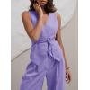 imageCicy Bell Womens 2 Piece Outfits V Neck Tie Waist Blazer Vest and Wide Leg Business Casual Suit Pants SetsLight Purple