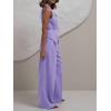 imageCicy Bell Womens 2 Piece Outfits V Neck Tie Waist Blazer Vest and Wide Leg Business Casual Suit Pants SetsLight Purple