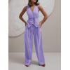 imageCicy Bell Womens 2 Piece Outfits V Neck Tie Waist Blazer Vest and Wide Leg Business Casual Suit Pants SetsLight Purple