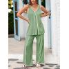 imageCicy Bell Womens Summer Lounge Sets V Neck Sleeveless Tunic Tops Pajamas Sets Comfy Loungwear Wide Leg Pants 2 Piece OutfitsArmy Green