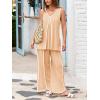 imageCicy Bell Womens Summer Lounge Sets V Neck Sleeveless Tunic Tops Pajamas Sets Comfy Loungwear Wide Leg Pants 2 Piece OutfitsKhaki