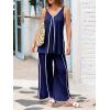 imageCicy Bell Womens Summer Lounge Sets V Neck Sleeveless Tunic Tops Pajamas Sets Comfy Loungwear Wide Leg Pants 2 Piece OutfitsNavy