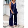 imageCicy Bell Womens Summer Lounge Sets V Neck Sleeveless Tunic Tops Pajamas Sets Comfy Loungwear Wide Leg Pants 2 Piece OutfitsNavy