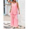 imageCicy Bell Womens Summer Lounge Sets V Neck Sleeveless Tunic Tops Pajamas Sets Comfy Loungwear Wide Leg Pants 2 Piece OutfitsPink