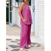 imageCicy Bell Womens Summer Lounge Sets V Neck Sleeveless Tunic Tops Pajamas Sets Comfy Loungwear Wide Leg Pants 2 Piece OutfitsRose Red