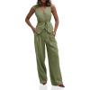 imageCicy Bell Womens 2 Piece Outfits V Neck Tie Waist Blazer Vest and Wide Leg Business Casual Suit Pants SetsGreen