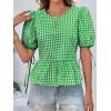 imageCicy Bell Womens Puff Sleeve Gingham Blouse Summer Ruffle Peplum Babydoll Tops Cute Plaid Cotton ShirtsGreen