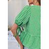 imageCicy Bell Womens Puff Sleeve Gingham Blouse Summer Ruffle Peplum Babydoll Tops Cute Plaid Cotton ShirtsGreen