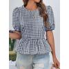 imageCicy Bell Womens Puff Sleeve Gingham Blouse Summer Ruffle Peplum Babydoll Tops Cute Plaid Cotton ShirtsNavy Blue