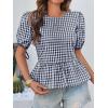 imageCicy Bell Womens Puff Sleeve Gingham Blouse Summer Ruffle Peplum Babydoll Tops Cute Plaid Cotton ShirtsNavy Blue