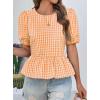 imageCicy Bell Womens Puff Sleeve Gingham Blouse Summer Ruffle Peplum Babydoll Tops Cute Plaid Cotton ShirtsOrange