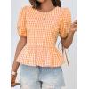 imageCicy Bell Womens Puff Sleeve Gingham Blouse Summer Ruffle Peplum Babydoll Tops Cute Plaid Cotton ShirtsOrange