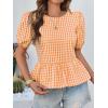 imageCicy Bell Womens Puff Sleeve Gingham Blouse Summer Ruffle Peplum Babydoll Tops Cute Plaid Cotton ShirtsOrange
