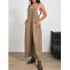 imageCicy Bell Womens Wide Leg Jumpsuits Casual Baggy Bib Overalls Summer Sleeveless Straps Loose Rompers with PocketsBrown