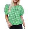 imageCicy Bell Womens Puff Sleeve Gingham Blouse Summer Ruffle Peplum Babydoll Tops Cute Plaid Cotton ShirtsGreen