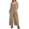imageCicy Bell Womens Wide Leg Jumpsuits Casual Baggy Bib Overalls Summer Sleeveless Straps Loose Rompers with PocketsBrown