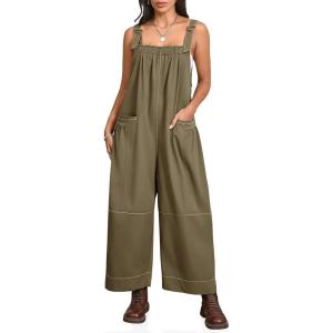 imageCicy Bell Womens Wide Leg Jumpsuits Casual Baggy Bib Overalls Summer Sleeveless Straps Loose Rompers with PocketsArmy Green