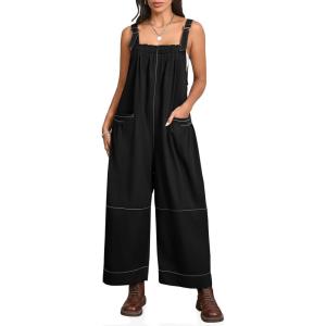 imageCicy Bell Womens Wide Leg Jumpsuits Casual Baggy Bib Overalls Summer Sleeveless Straps Loose Rompers with PocketsBlack