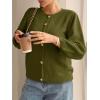 imageCicy Bell Womens 34 Puff Sleeve Cardigan Sweater Fall Trendy Casual Button Up Loose Fit Cropped Knit SweatersArmy Green