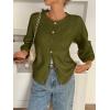 imageCicy Bell Womens 34 Puff Sleeve Cardigan Sweater Fall Trendy Casual Button Up Loose Fit Cropped Knit SweatersArmy Green