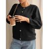 imageCicy Bell Womens 34 Puff Sleeve Cardigan Sweater Fall Trendy Casual Button Up Loose Fit Cropped Knit SweatersBlack