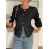 imageCicy Bell Womens 34 Puff Sleeve Cardigan Sweater Fall Trendy Casual Button Up Loose Fit Cropped Knit SweatersBlack