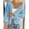 imageCicy Bell Womens 34 Puff Sleeve Cardigan Sweater Fall Trendy Casual Button Up Loose Fit Cropped Knit SweatersBlue