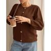 imageCicy Bell Womens 34 Puff Sleeve Cardigan Sweater Fall Trendy Casual Button Up Loose Fit Cropped Knit SweatersCoffee