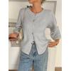 imageCicy Bell Womens 34 Puff Sleeve Cardigan Sweater Fall Trendy Casual Button Up Loose Fit Cropped Knit SweatersGrey