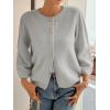 imageCicy Bell Womens 34 Puff Sleeve Cardigan Sweater Fall Trendy Casual Button Up Loose Fit Cropped Knit SweatersGrey