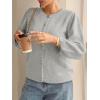 imageCicy Bell Womens 34 Puff Sleeve Cardigan Sweater Fall Trendy Casual Button Up Loose Fit Cropped Knit SweatersGrey
