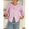 imageCicy Bell Womens 34 Puff Sleeve Cardigan Sweater Fall Trendy Casual Button Up Loose Fit Cropped Knit SweatersPink