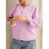 imageCicy Bell Womens 34 Puff Sleeve Cardigan Sweater Fall Trendy Casual Button Up Loose Fit Cropped Knit SweatersPink