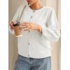 imageCicy Bell Womens 34 Puff Sleeve Cardigan Sweater Fall Trendy Casual Button Up Loose Fit Cropped Knit SweatersWhite