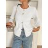 imageCicy Bell Womens 34 Puff Sleeve Cardigan Sweater Fall Trendy Casual Button Up Loose Fit Cropped Knit SweatersWhite
