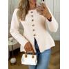 imageCicy Bell Womens Button Up Cardigan Sweaters Lightweight Long Sleeve Knit Tops Business Casual Round Neck Fitted JacketApricot