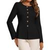 imageCicy Bell Womens Button Up Cardigan Sweaters Lightweight Long Sleeve Knit Tops Business Casual Round Neck Fitted JacketBlack