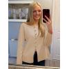 imageCicy Bell Womens Button Up Cardigan Sweaters Lightweight Long Sleeve Knit Tops Business Casual Round Neck Fitted JacketKhaki