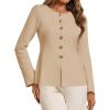 imageCicy Bell Womens Button Up Cardigan Sweaters Lightweight Long Sleeve Knit Tops Business Casual Round Neck Fitted JacketKhaki
