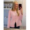 imageCicy Bell Womens Button Up Cardigan Sweaters Lightweight Long Sleeve Knit Tops Business Casual Round Neck Fitted JacketPink