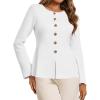 imageCicy Bell Womens Button Up Cardigan Sweaters Lightweight Long Sleeve Knit Tops Business Casual Round Neck Fitted JacketWhite