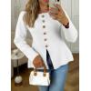imageCicy Bell Womens Button Up Cardigan Sweaters Lightweight Long Sleeve Knit Tops Business Casual Round Neck Fitted JacketWhite