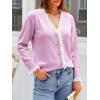 imageCicy Bell Womens Lace V Neck Cardigan Sweaters Button Down Long Sleeve Knit Tops Fall Trendy Lightweight Open Front SweaterPink