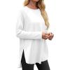 imageCicy Bell Womens Long Sleeve Tunic Tops Side Slit Crew Neck Oversized T Shirts Fall Casual Loose Fit Basic Tees ShirtsWhite