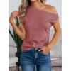 imageCicy Bell Womens Off One Shoulder Tops Summer Ribbed Knit Tank Tops Trendy Casual Loose Fit Sleeveless Tee ShirtsBean Paste Red