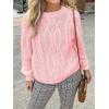 imageCicy Bell Womens Oversized Cable Knit Sweaters Crew Neck Long Sleeve Fall Chunky Pullover Casual Loose Fit Sweater TopsPink